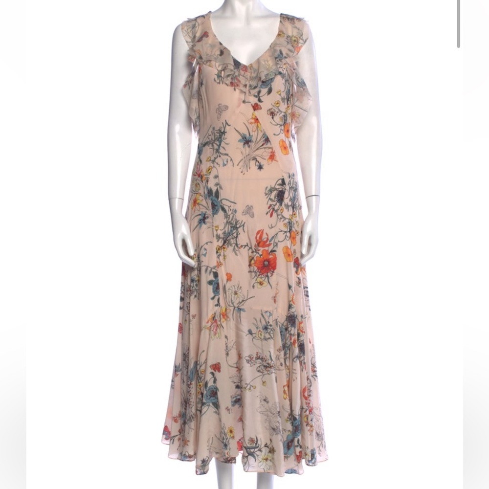 Rebecca Taylor Floral and Butterfly Print Long Dress